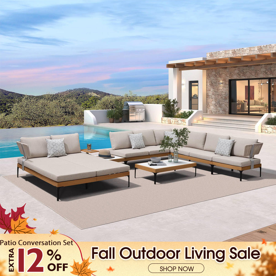 PURPLE LEAF Sicilia L-Shaped Modular Outdoor Sectional with Oatmeal Greige Cushions Flexible Layout for Garden Poolside