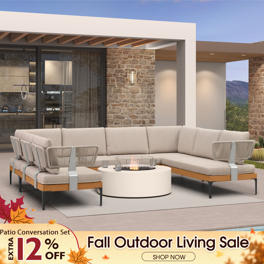 PURPLE LEAF Sicilia U-Shaped Modular Outdoor Sectional with Oatmeal Greige Cushions Flexible Layout for Porch Backyard