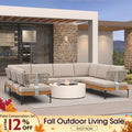 PURPLE LEAF Sicilia U-Shaped Modular Outdoor Sectional with Oatmeal Greige Cushions Flexible Layout for Porch Backyard
