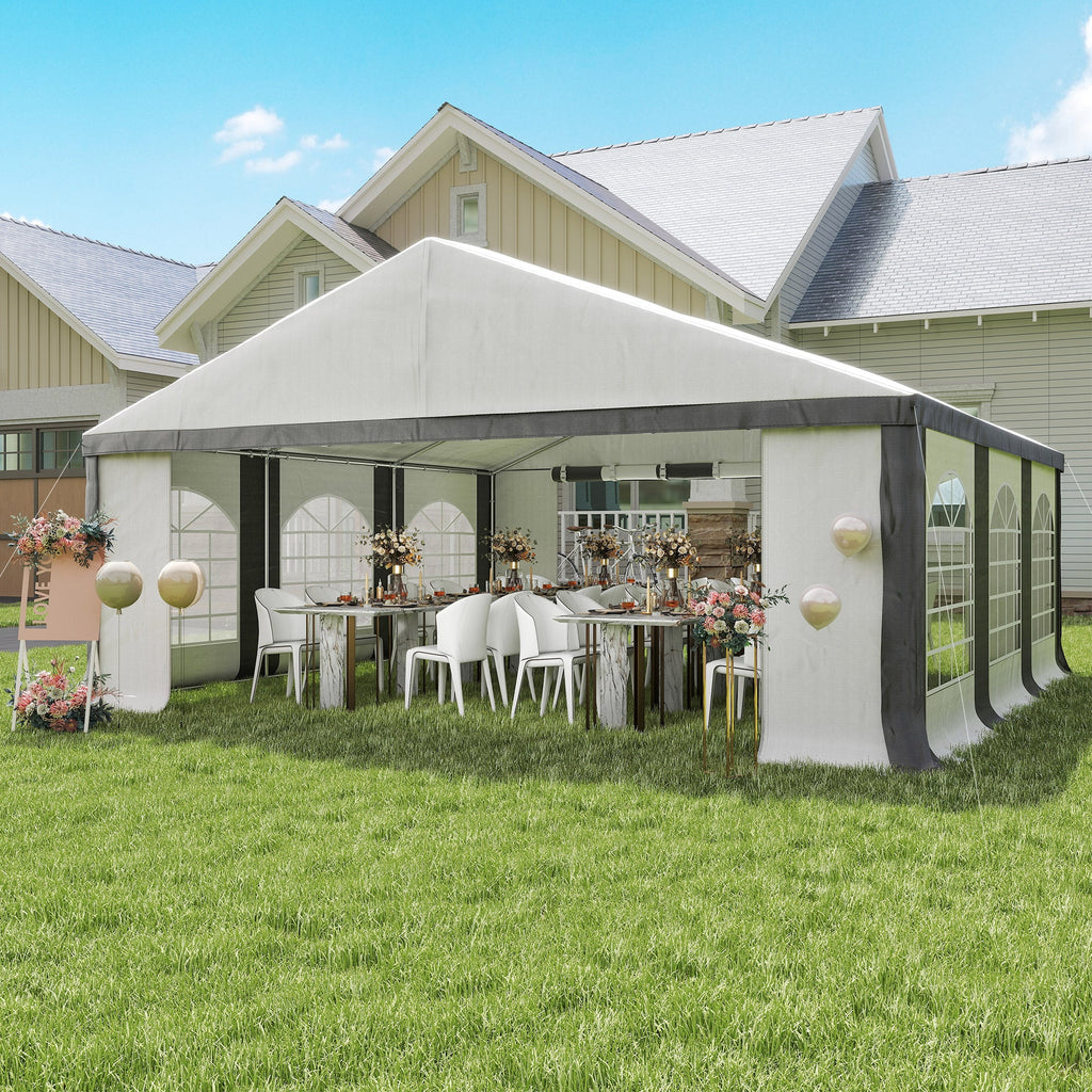 20' x 20' White & Gray Heavy-Duty Party Tent with Removable Walls, Double Doors