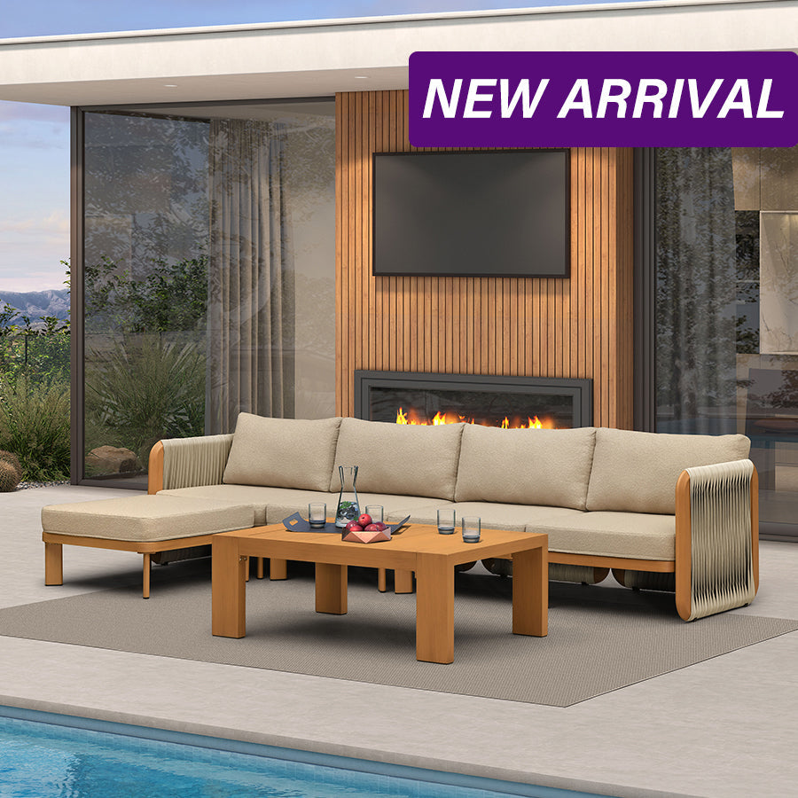 PURPLE LEAF Byron L-Shaped Modular Outdoor Sectional with Wide-Band Woven Design and Wood-Grain Aluminum Frame for Garden Patio