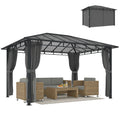 3 x 4 m Hardtop Gazebo with Polycarbonate Roof and Curtains, Dark Grey