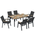 7-Piece Outdoor Dining Set with Slatted Rectangle Table and 6 Mesh Chairs, Black