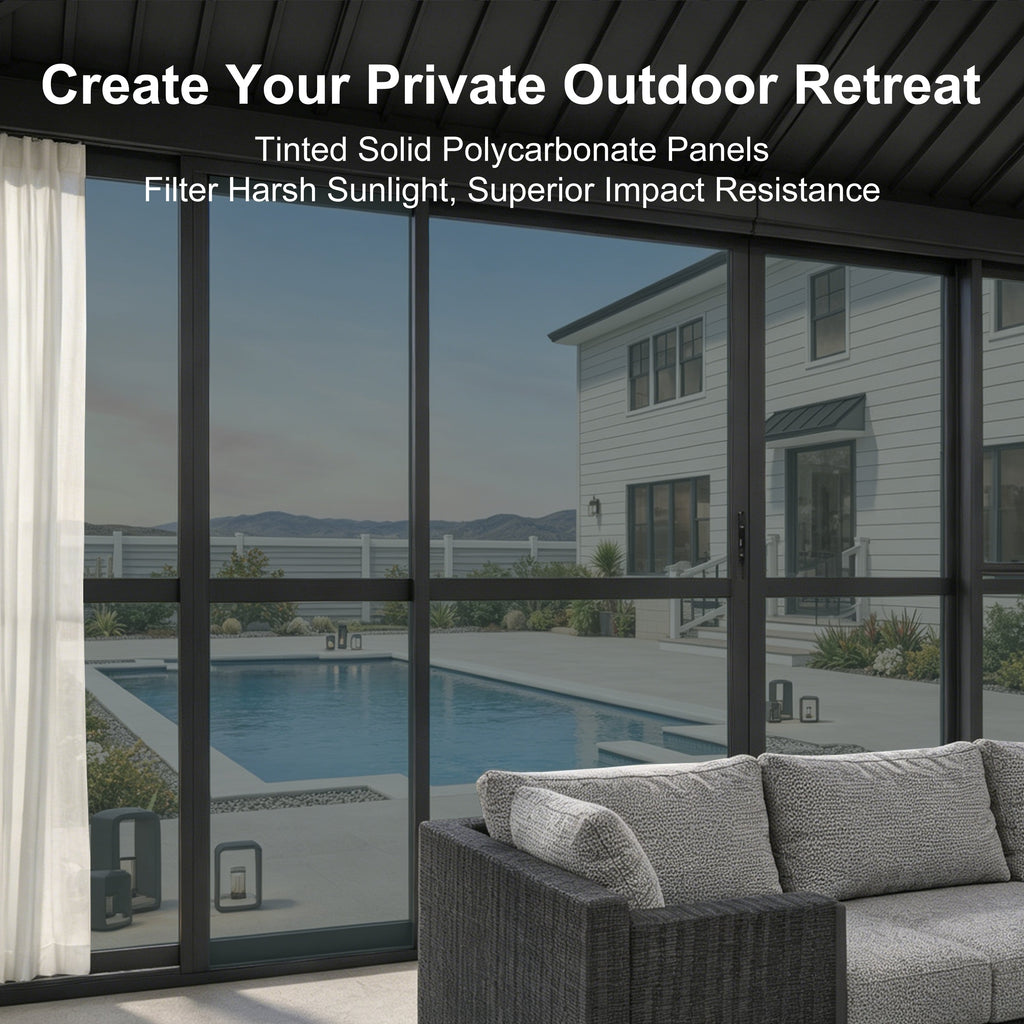 PURPLE LEAF Luxury Sunroom Solarium 360° Transparent Outdoor Living Room with Elegant Curtains Outdoor Gazebo with 4-Side Sliding Doors and Windows for Entertaining with String Lights