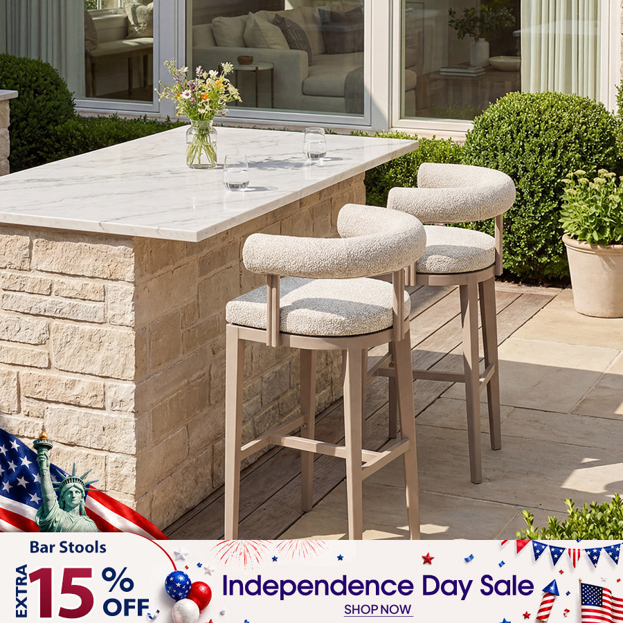 PURPLE LEAF Provence Outdoor Bar Stools Set of 2 Modern Olefin Upholstered Barstools with Back and Armrest Bar Chairs for Garden Kitchen Island