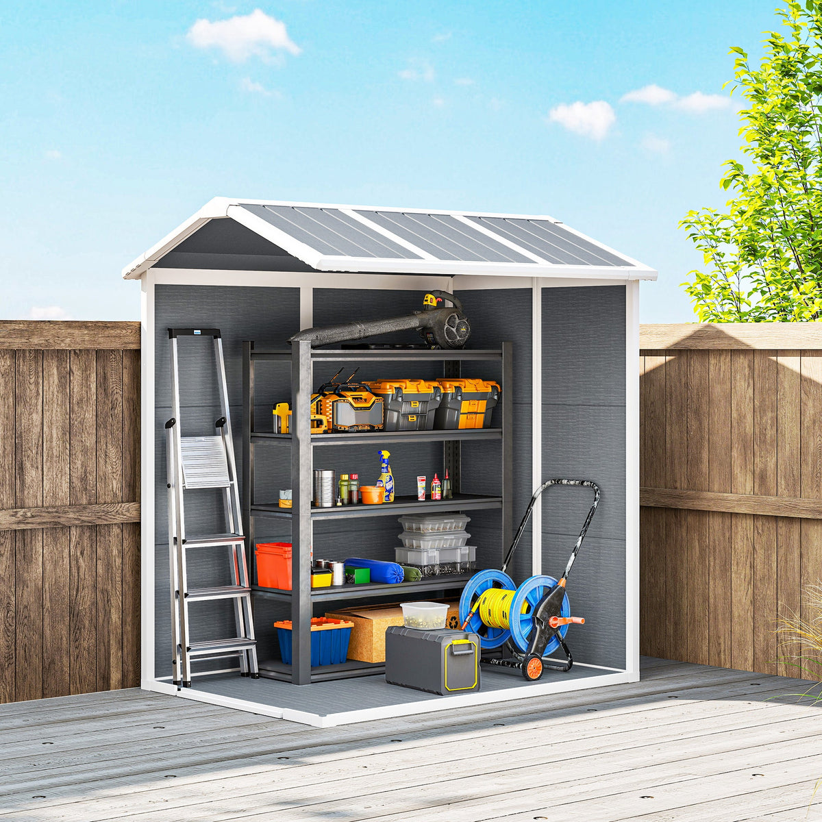 6' x 4' Outdoor Storage Shed with Floor and Lockable Door, Gray