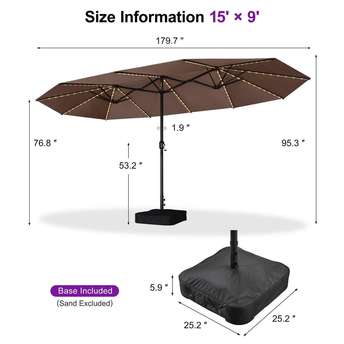 PURPLE LEAF Double Sided Patio Umbrella with Light Large Market Umbrellas with Base