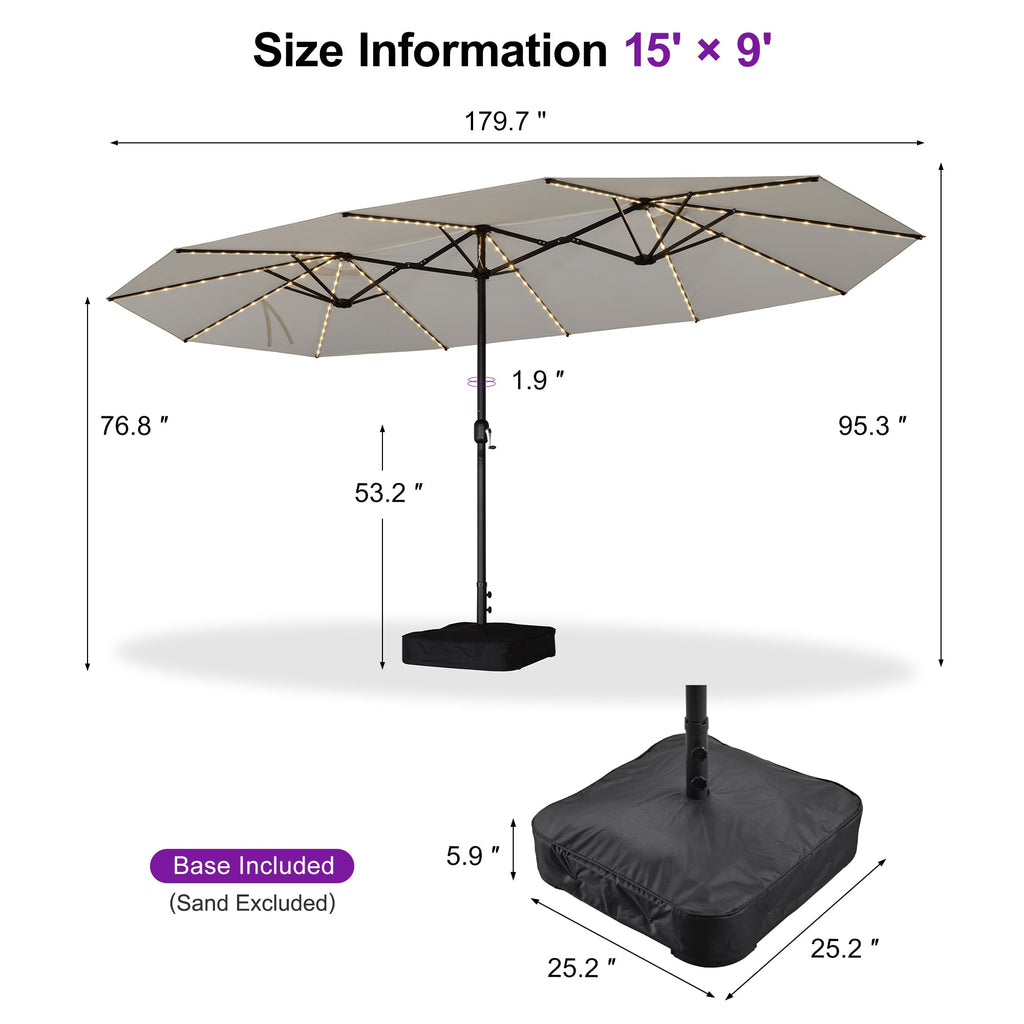 PURPLE LEAF Double Sided Patio Umbrella with Light Large Market Umbrellas with Base