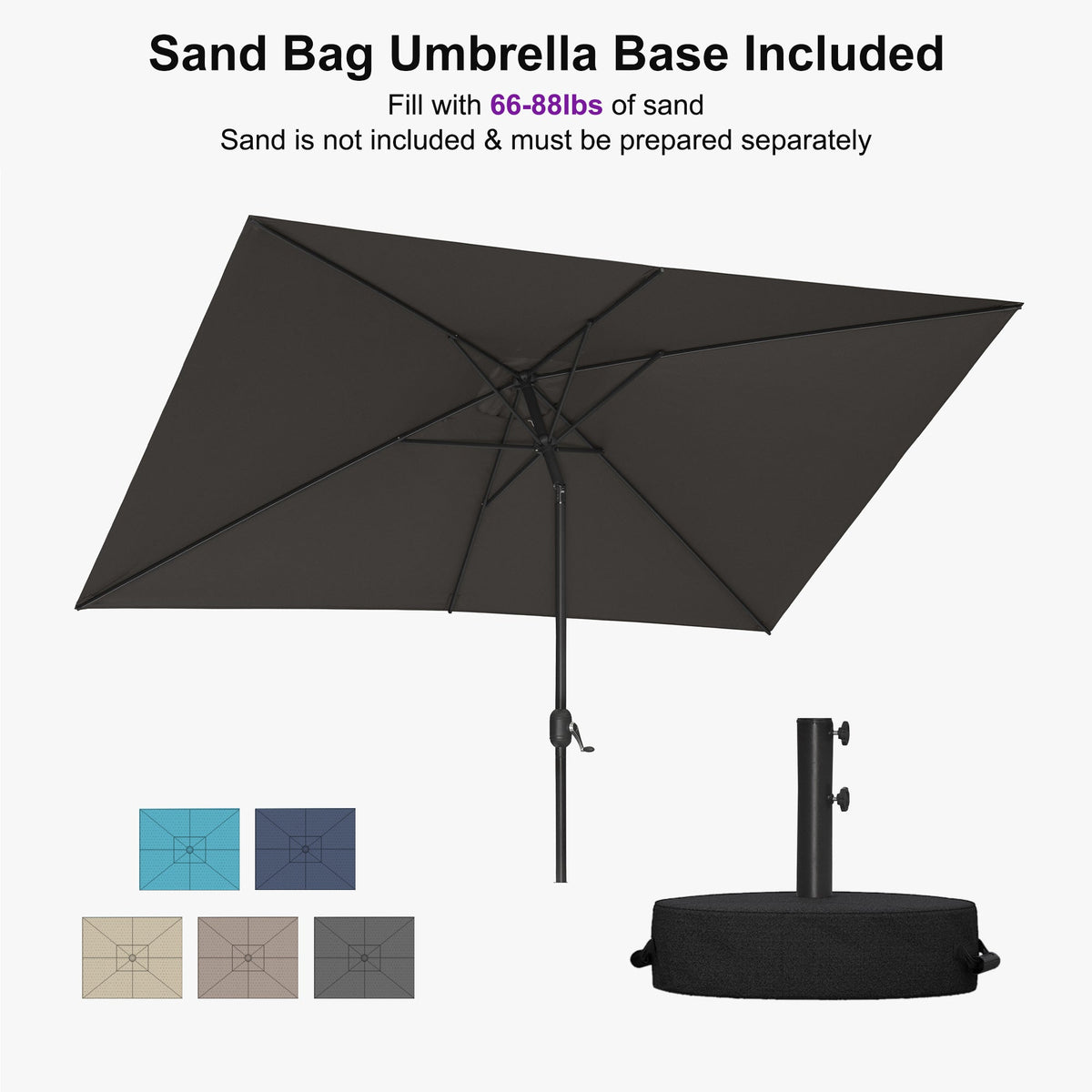 PURPLE LEAF Black Frame Outdoor Market Umbrellas Yard Tilting Patio Table Umbrella with Base