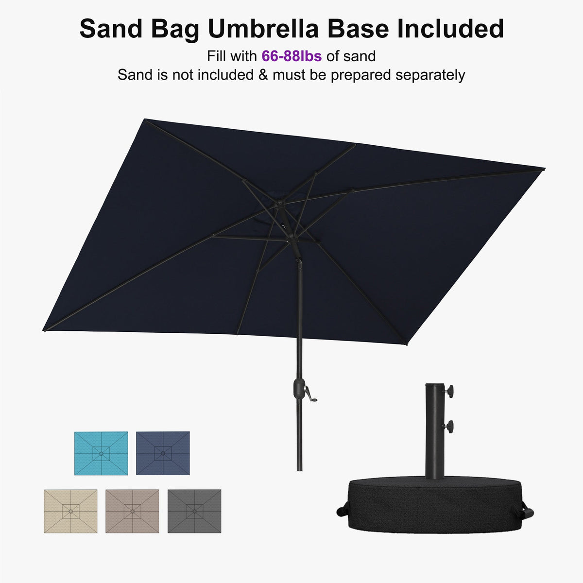 PURPLE LEAF Black Frame Outdoor Market Umbrellas Yard Tilting Patio Table Umbrella with Base
