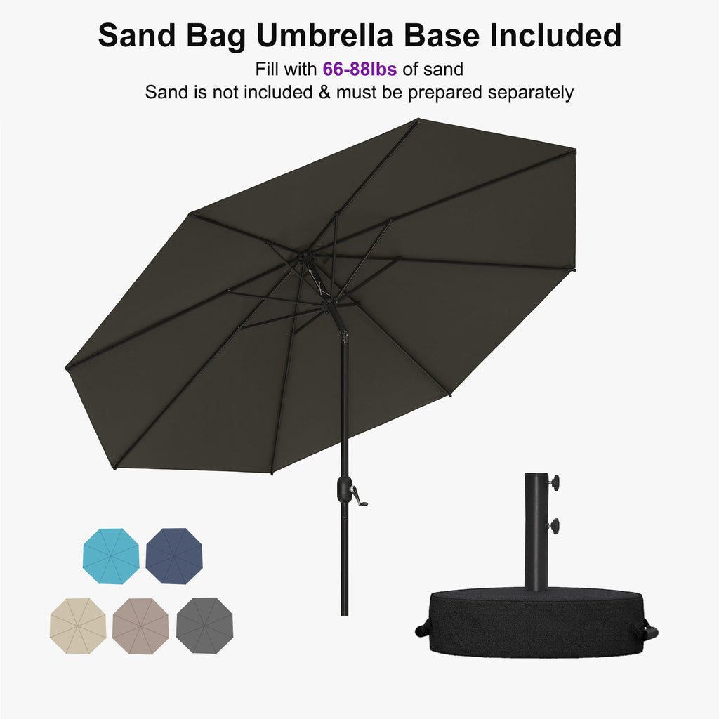 PURPLE LEAF Black Frame Outdoor Market Umbrellas Yard Tilting Patio Table Umbrella with Base