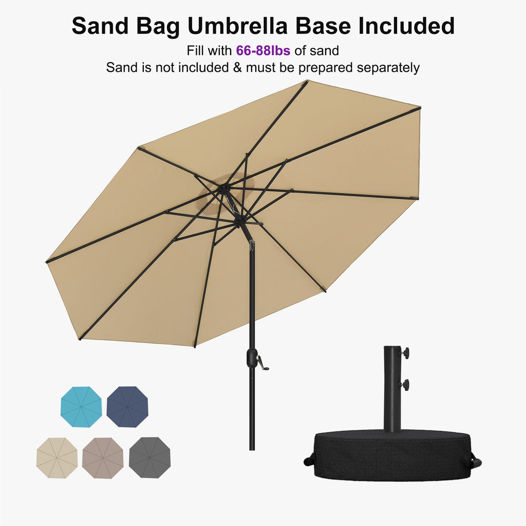PURPLE LEAF Black Frame Outdoor Market Umbrellas Yard Tilting Patio Table Umbrella with Base