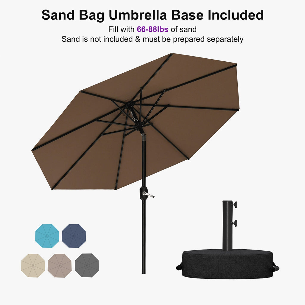 PURPLE LEAF Black Frame Outdoor Market Umbrellas Yard Tilting Patio Table Umbrella with Base