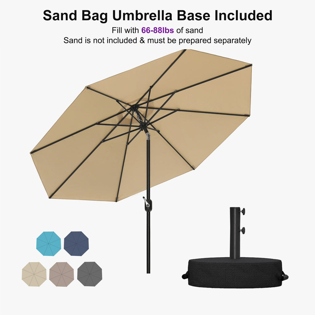 PURPLE LEAF Black Frame Outdoor Market Umbrellas Yard Tilting Patio Table Umbrella with Base