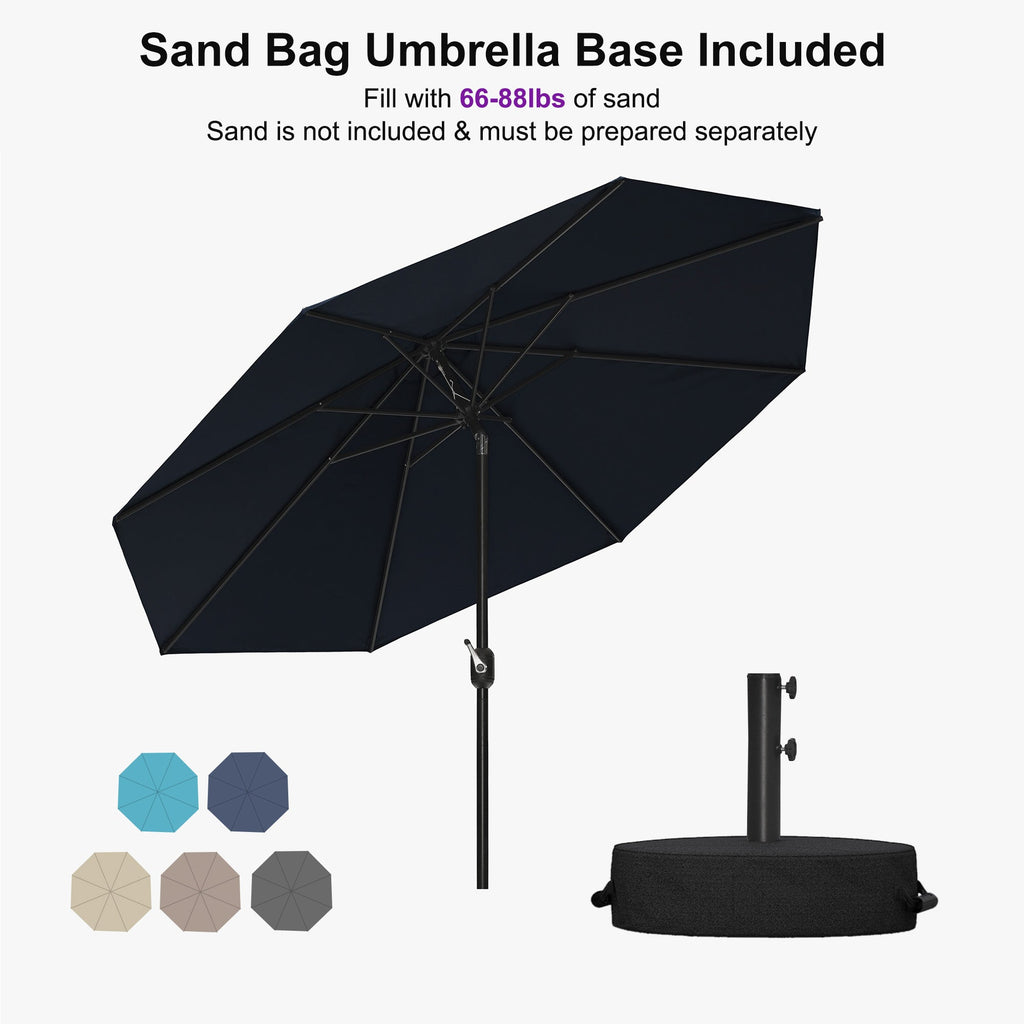 PURPLE LEAF Black Frame Outdoor Market Umbrellas Yard Tilting Patio Table Umbrella with Base