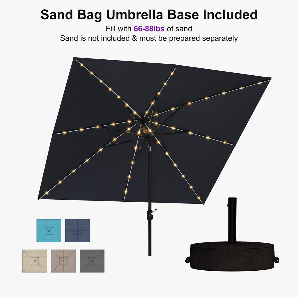 PURPLE LEAF Black Frame Tilting Market Umbrella with Lights Table Umbrella with Base Outside Patio