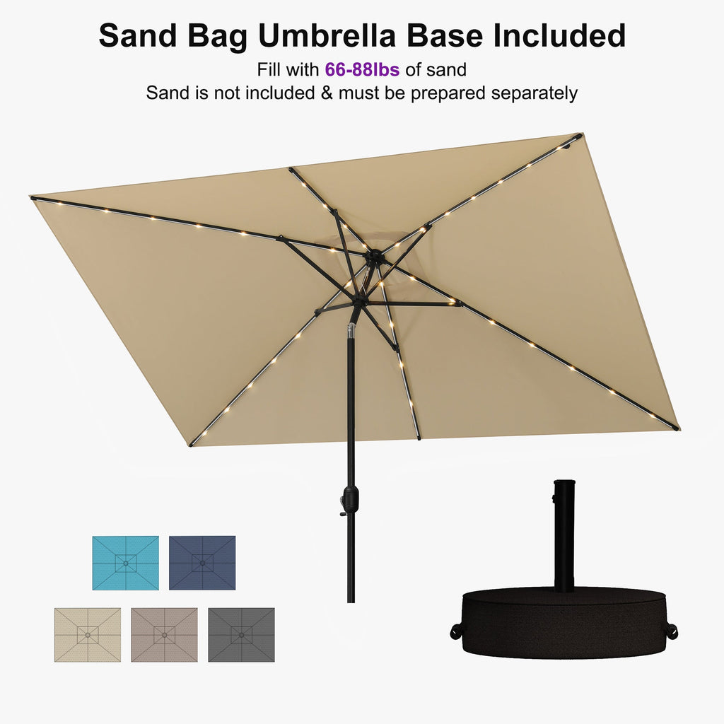 PURPLE LEAF Black Frame Tilting Market Umbrella with Lights Table Umbrella with Base Outside Patio