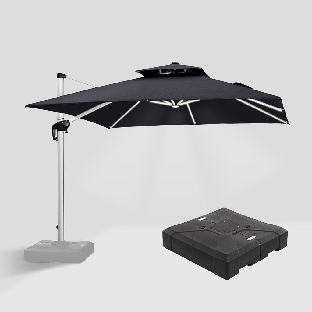 PURPLE LEAF Square Cantilever Umbrella with Base, Outdoor Umbrellas with Lights