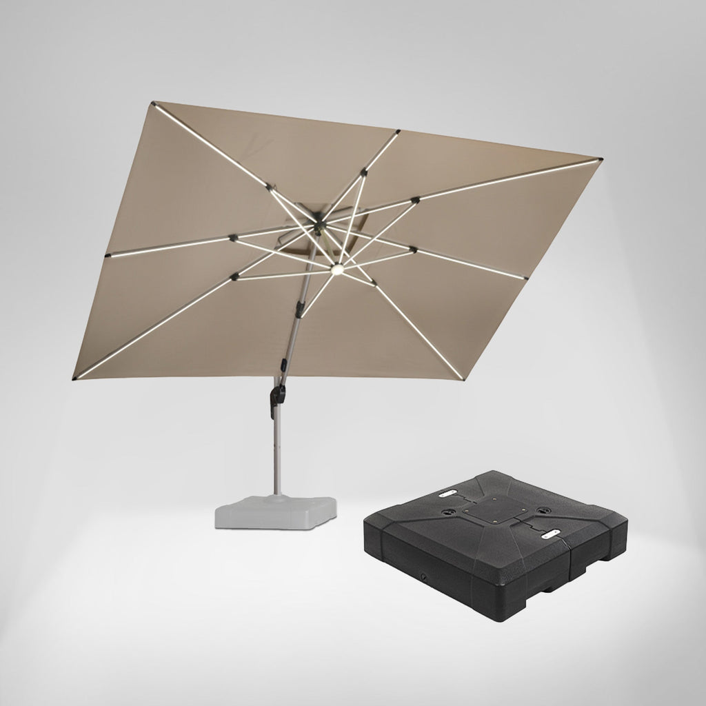 PURPLE LEAF Rectangular Cantilever Umbrella with Base, Outdoor Umbrellas with Lights