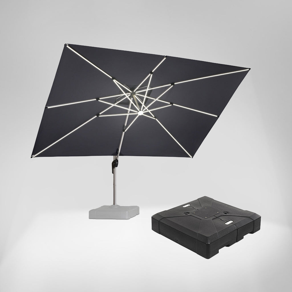 PURPLE LEAF Rectangular Cantilever Umbrella with Base, Outdoor Umbrellas with Lights