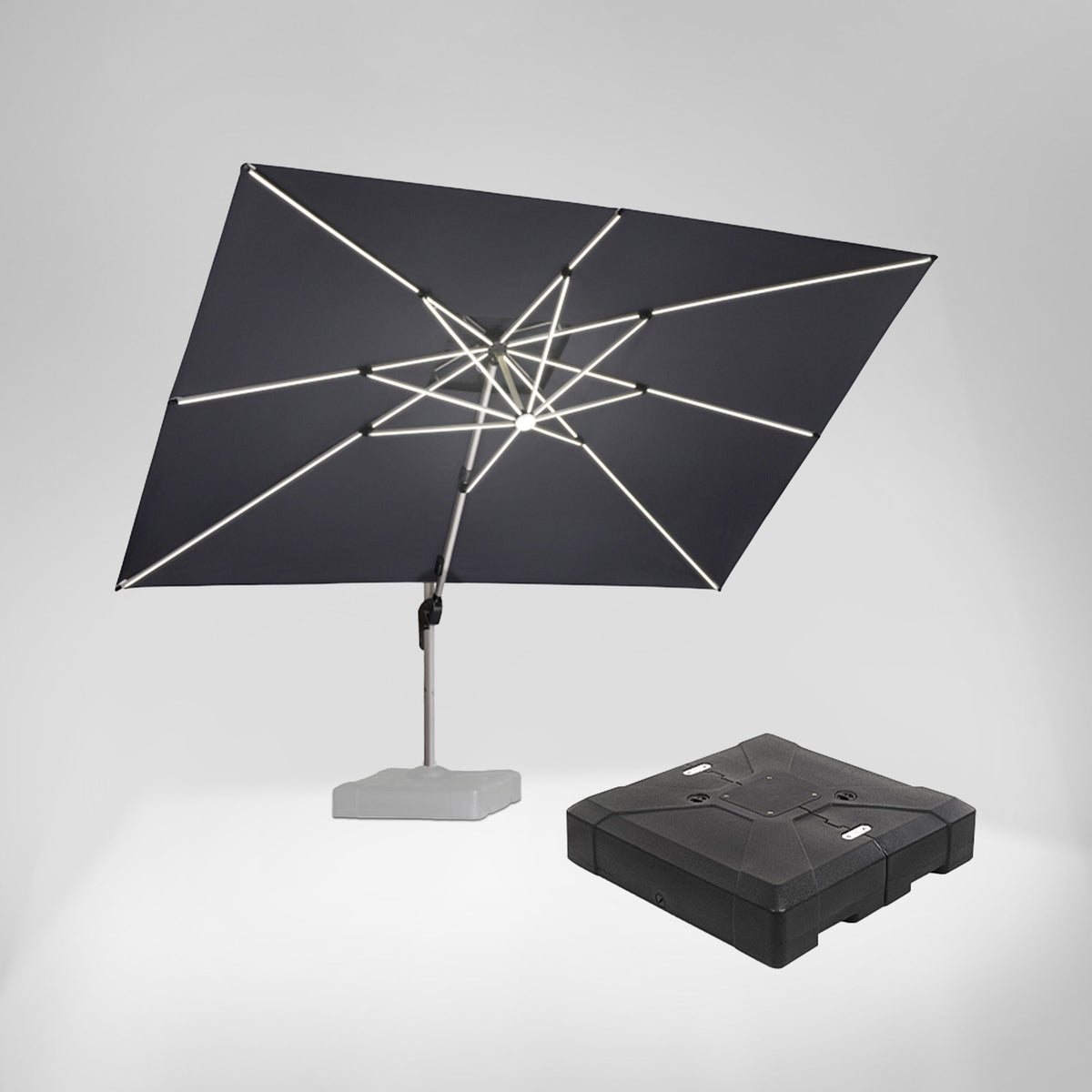 PURPLE LEAF Rectangular Cantilever Umbrella with Base, Outdoor Umbrellas with Lights