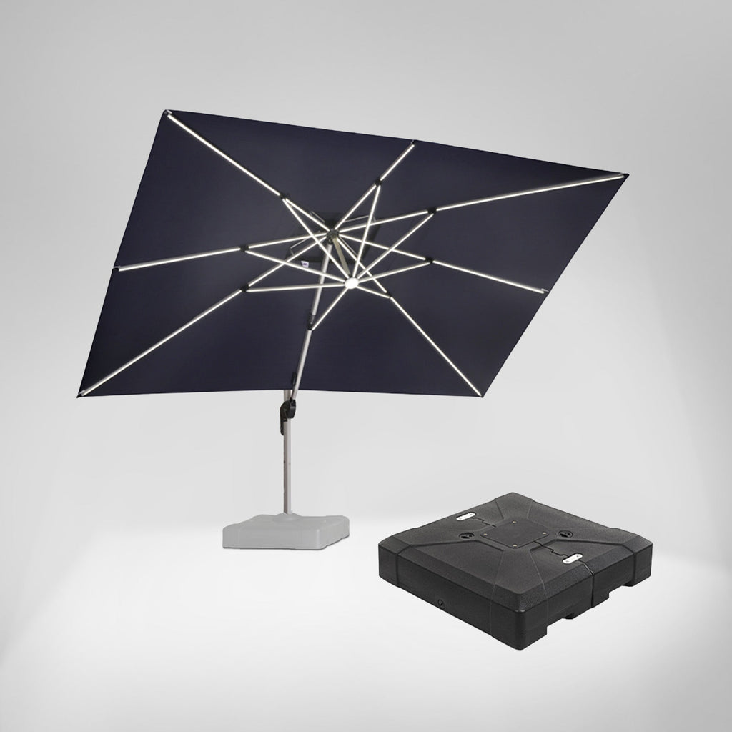 PURPLE LEAF Rectangular Cantilever Umbrella with Base, Outdoor Umbrellas with Lights