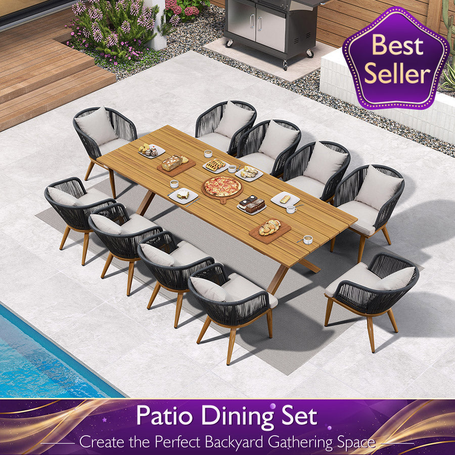 PURPLE LEAF Teak Patio Dining Set with Cushions and Pillow All-Weather Wicker Patio Table Set for Garden, Deck, and Yard