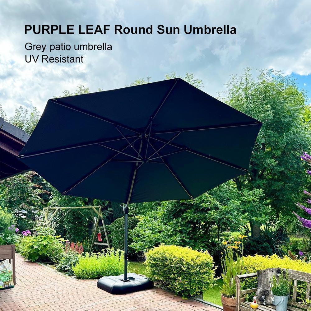 PURPLE LEAF Affordable Outdoor Umbrella with Base, Round Cantilever Umbrella for Garden