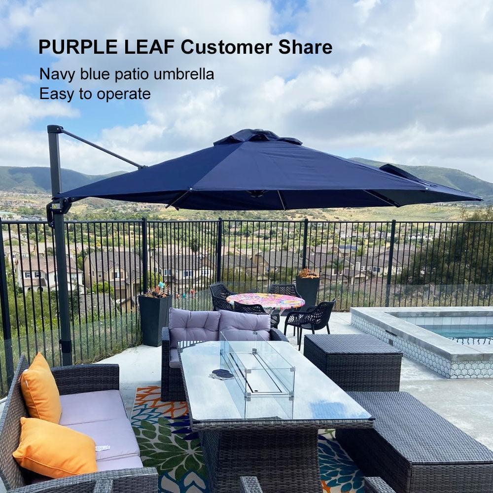PURPLE LEAF Affordable Outdoor Umbrella with Base, Round Cantilever Umbrella for Garden