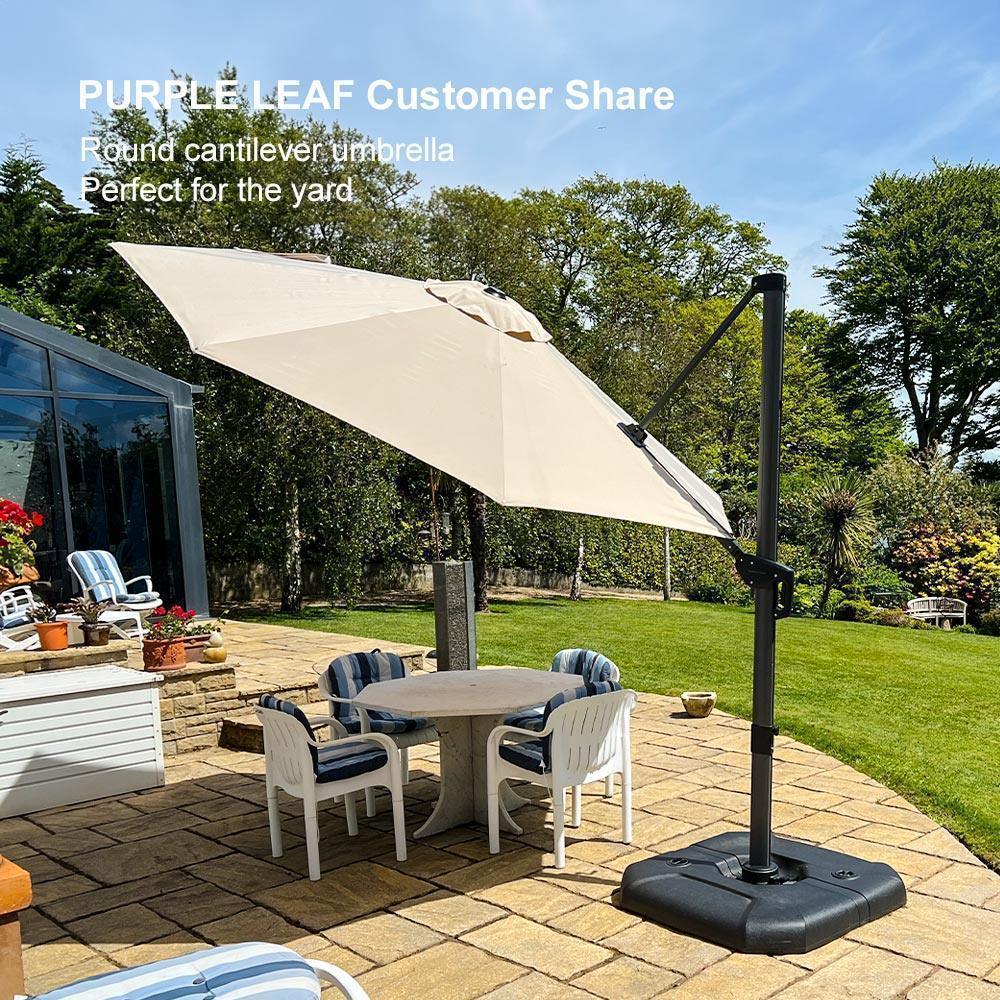 PURPLE LEAF Affordable Outdoor Umbrella with Base, Round Cantilever Umbrella for Garden