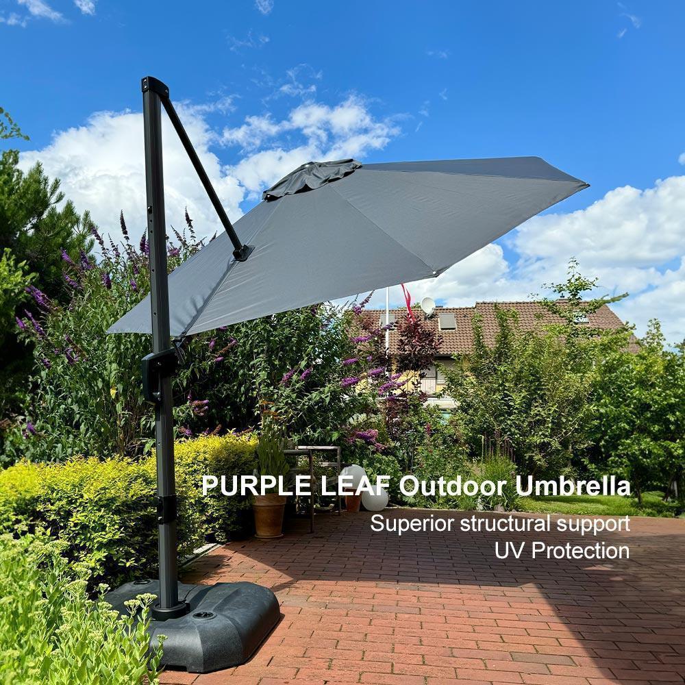 PURPLE LEAF Affordable Outdoor Umbrella with Base, Round Cantilever Umbrella for Garden
