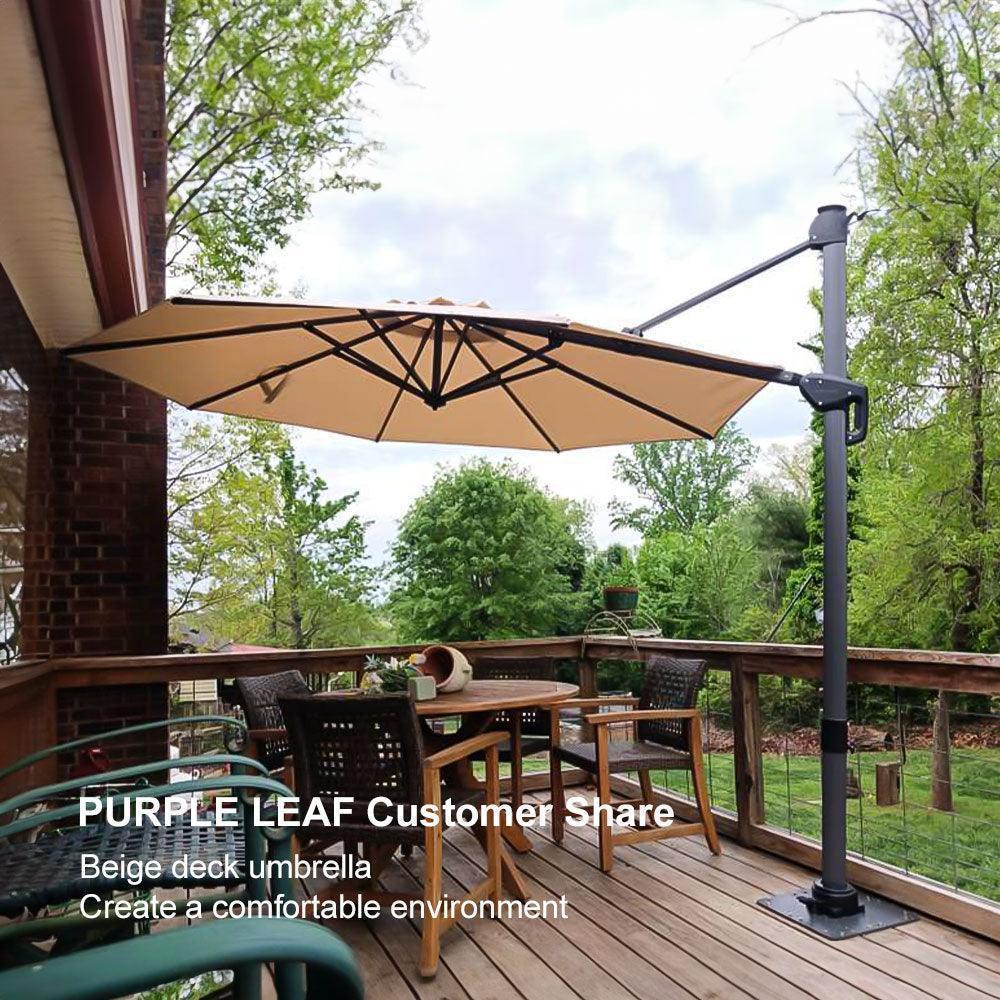 PURPLE LEAF Affordable Outdoor Umbrella with Base, Round Cantilever Umbrella for Garden