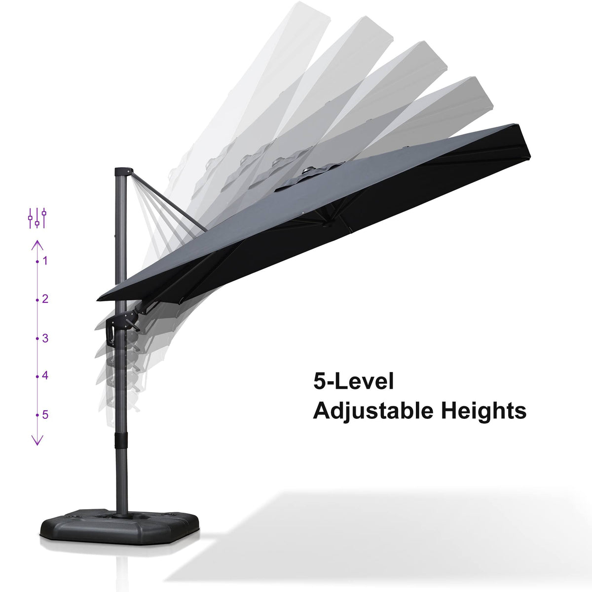 PURPLE LEAF Lateral Tilt Patio Umbrella with Base, 360° Swivel Cantilever Umbrella with Stand