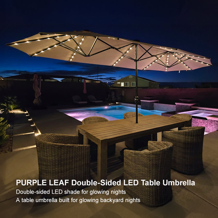 PURPLE LEAF Double Sided Patio Umbrella with Light Large Market Umbrellas with Base