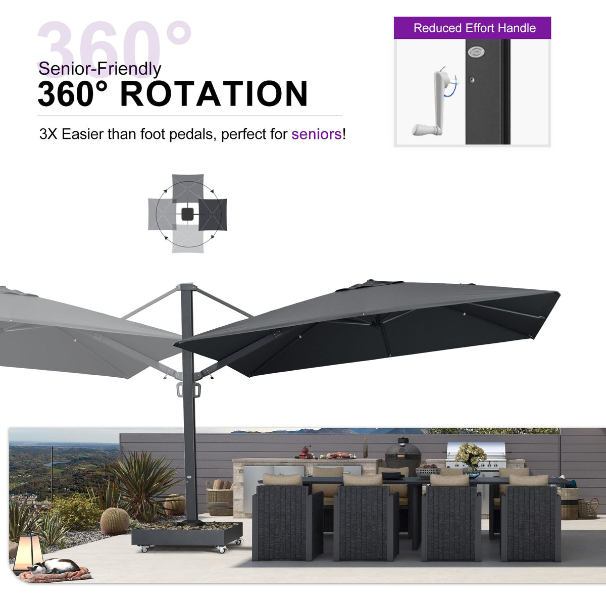 PURPLE LEAF Heavy Duty Cantilever Patio Umbrella Extra Large Outdoor Umbrella for Yard, Garden, Pool