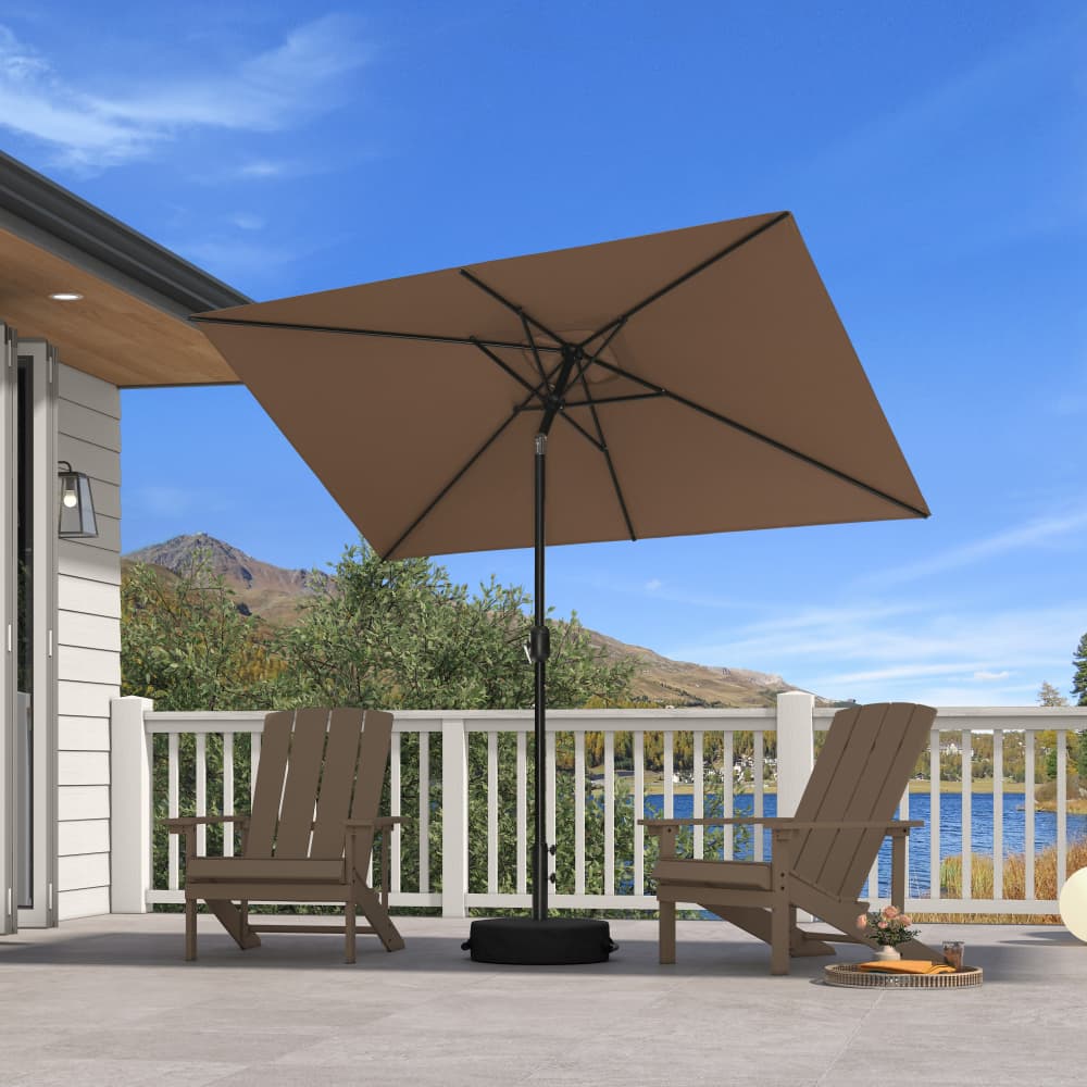 PURPLE LEAF Black Frame Outdoor Market Umbrellas Yard Tilting Patio Table Umbrella with Base