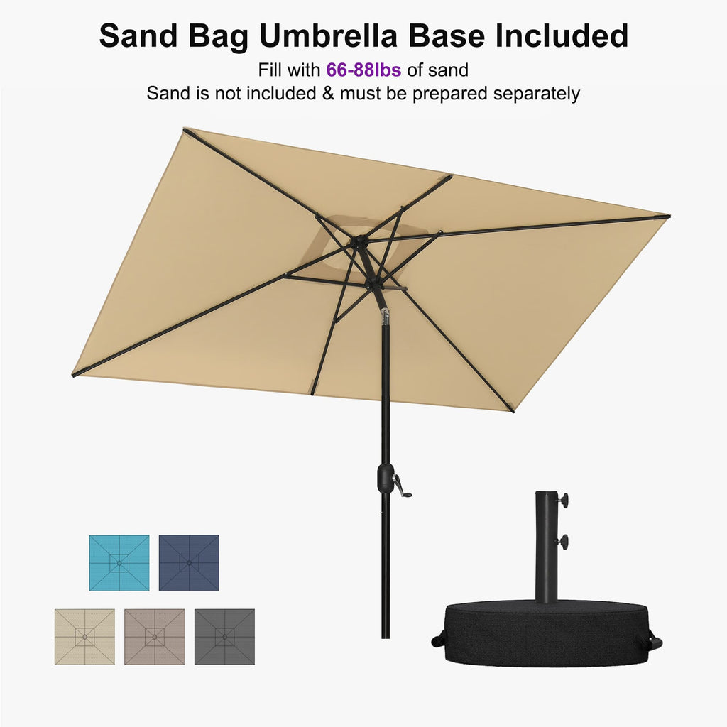 PURPLE LEAF Black Frame Outdoor Market Umbrellas Yard Tilting Patio Table Umbrella with Base