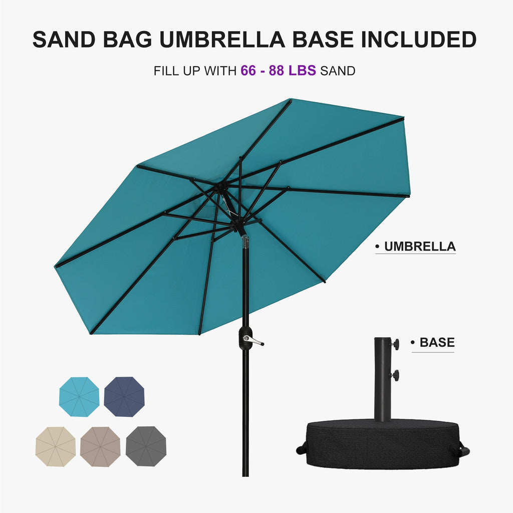 PURPLE LEAF Black Frame Outdoor Market Umbrellas Yard Tilting Patio Table Umbrella with Base