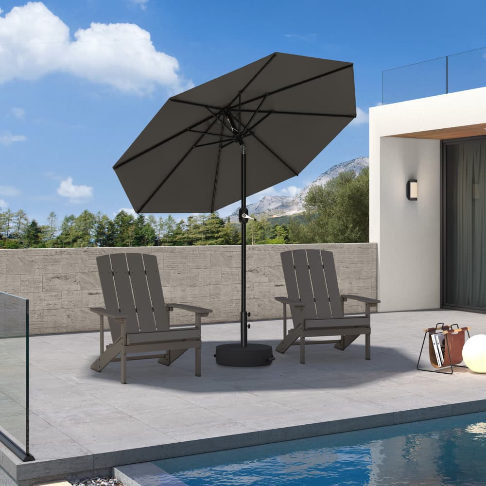 PURPLE LEAF Black Frame Outdoor Market Umbrellas Yard Tilting Patio Table Umbrella with Base
