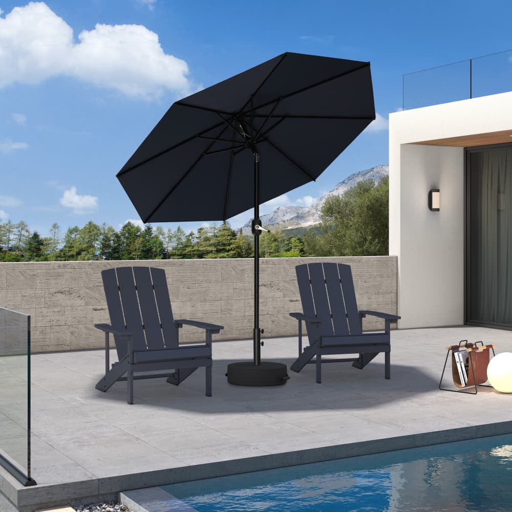 PURPLE LEAF Black Frame Outdoor Market Umbrellas Yard Tilting Patio Table Umbrella with Base