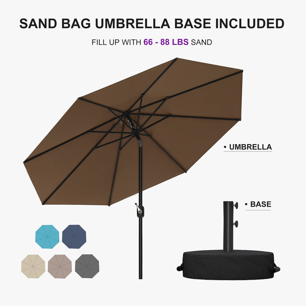 PURPLE LEAF Black Frame Outdoor Market Umbrellas Yard Tilting Patio Table Umbrella with Base