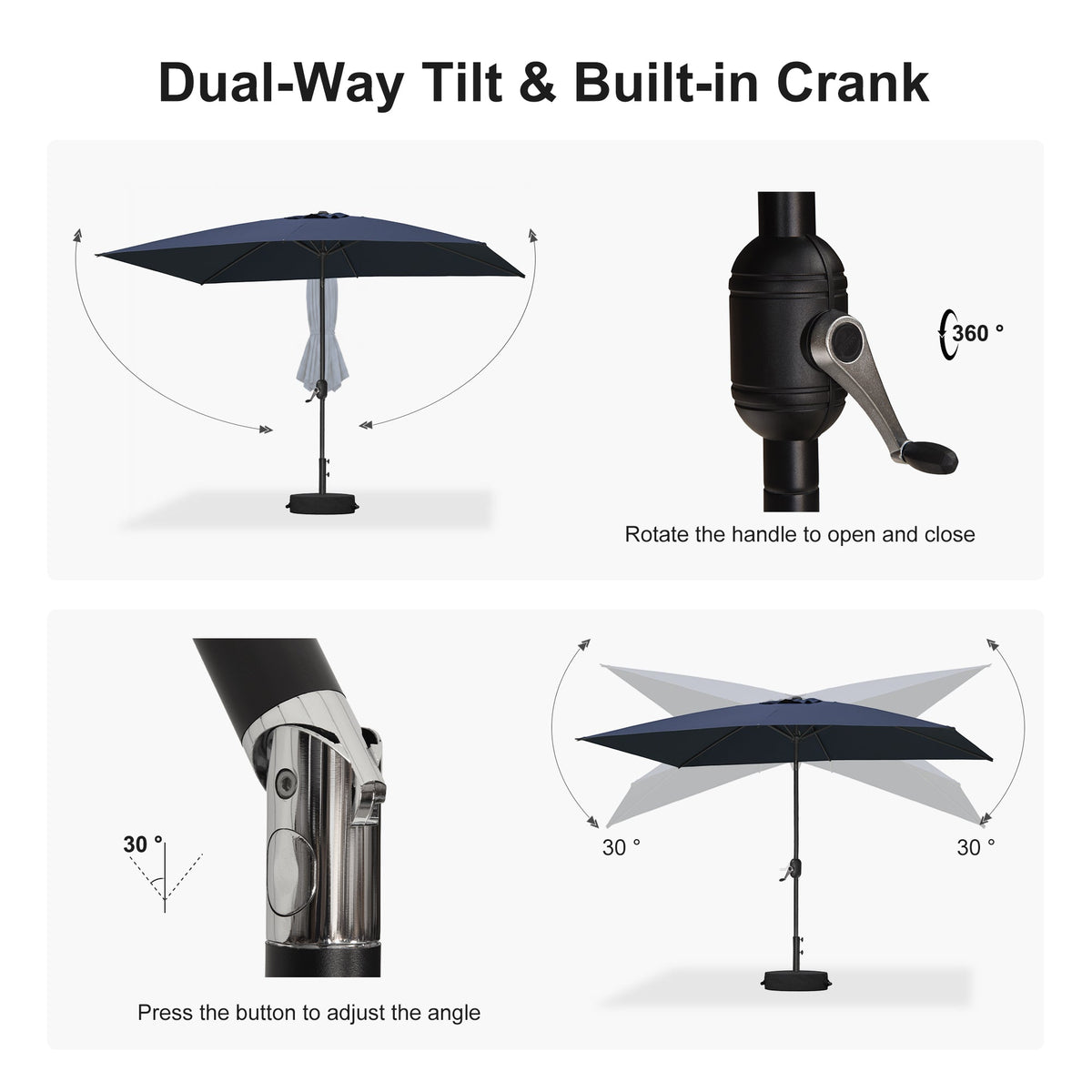 PURPLE LEAF Black Frame Outdoor Market Umbrellas Yard Tilting Patio Table Umbrella with Base