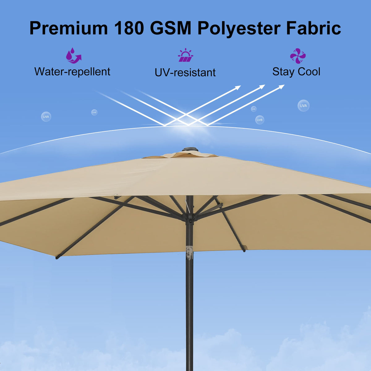 PURPLE LEAF Black Frame Outdoor Market Umbrellas Yard Tilting Patio Table Umbrella with Base