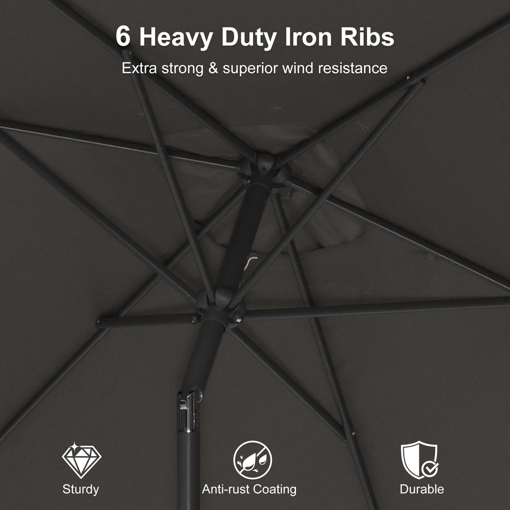 PURPLE LEAF Black Frame Outdoor Market Umbrellas Yard Tilting Patio Table Umbrella with Base