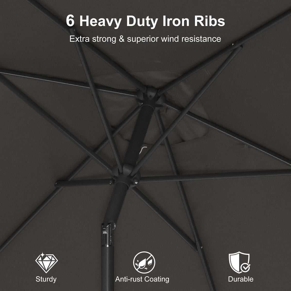 PURPLE LEAF Black Frame Outdoor Market Umbrellas Yard Tilting Patio Table Umbrella with Base