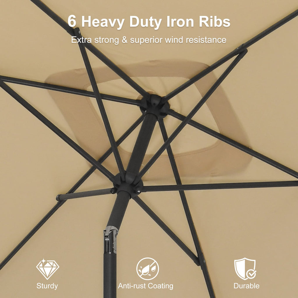 PURPLE LEAF Black Frame Outdoor Market Umbrellas Yard Tilting Patio Table Umbrella with Base