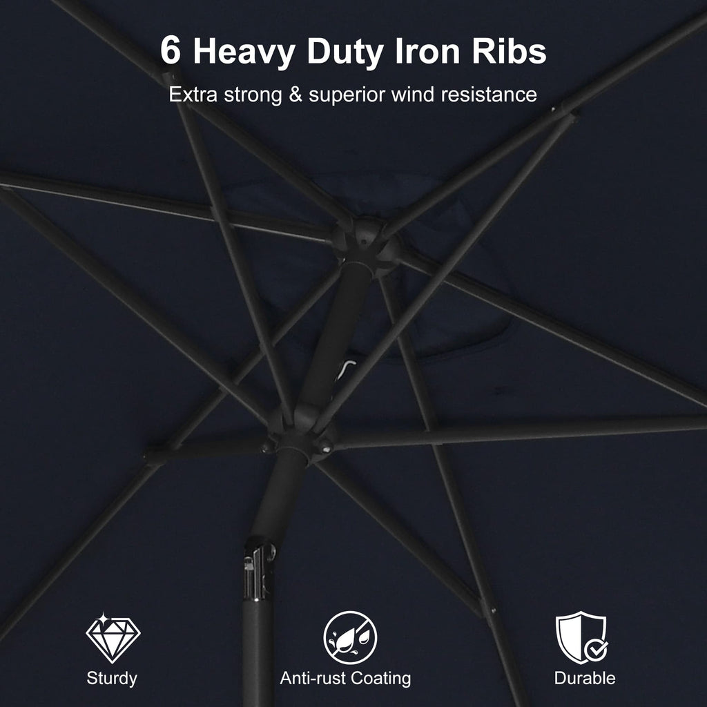 PURPLE LEAF Black Frame Outdoor Market Umbrellas Yard Tilting Patio Table Umbrella with Base