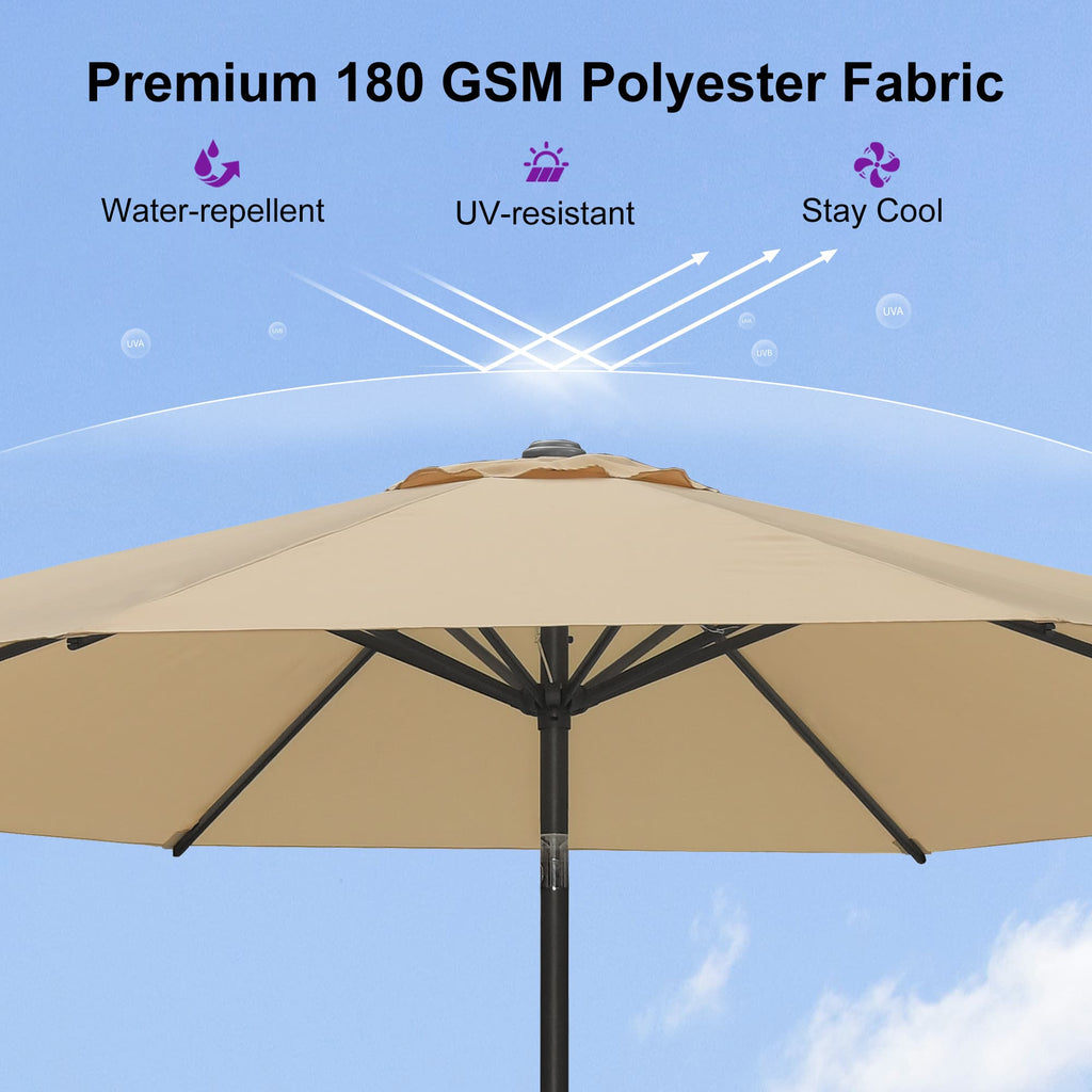 PURPLE LEAF Black Frame Outdoor Market Umbrellas Yard Tilting Patio Table Umbrella with Base