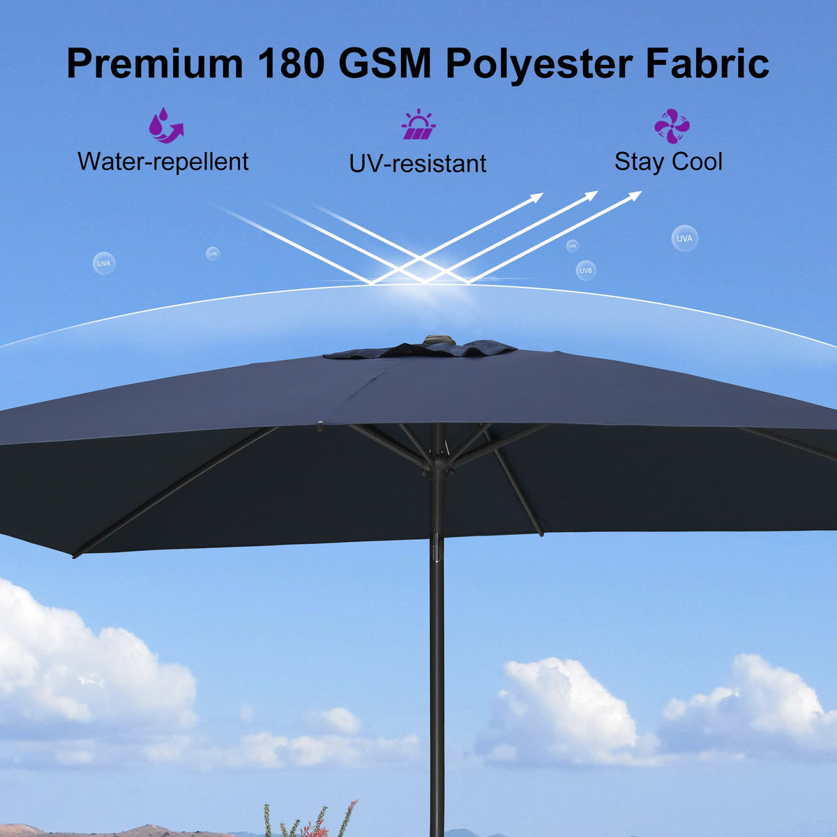 PURPLE LEAF Black Frame Outdoor Market Umbrellas Yard Tilting Patio Table Umbrella with Base