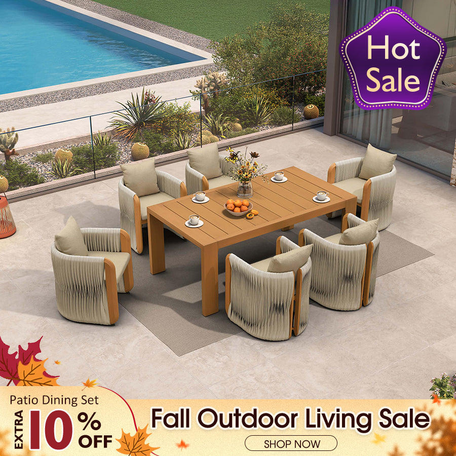PURPLE LEAF Byron Outdoor Dining Set with Blended Olefin Cushion Aluminum Luxury Patio Furniture Dining Set All Weather Wicker Dining Sets for Backyard Deck, Teak